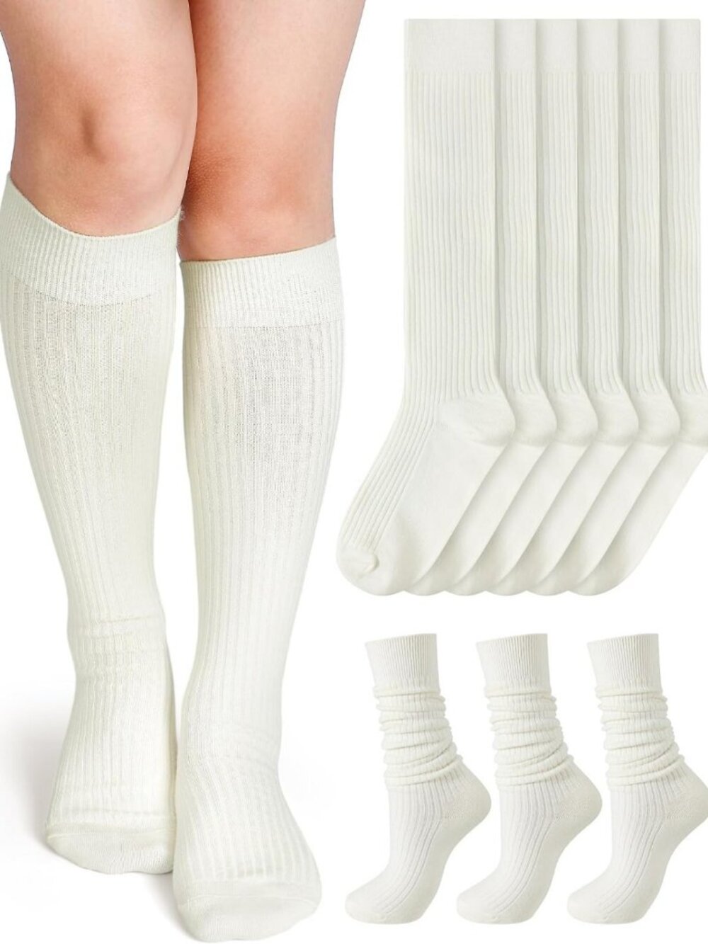 Cozy 3 Pairs Knee High Ribbed Knit Socks for Women | Winter Slouchy Boot Socks